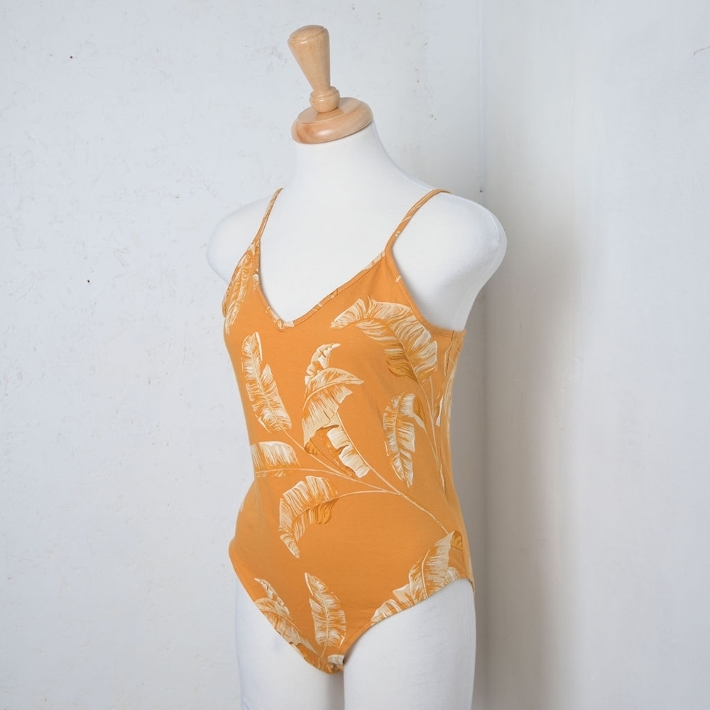 H & M | yellow leaf body suit womens tank top